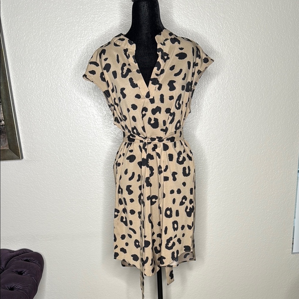 Tan and Black Wrap Sundress with Notched Collar - Picture 5 of 6